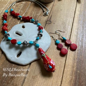 Naszyjnik koralowy czerwony zestaw lampwork naszyjnik kolczyki zestawy kryształ ręcznie robiony boho genie zestaw kamień szlachetny srebro prezent unikalny zestaw biżuterii dla kobiet