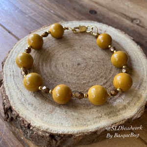 Yellow bracelet mookaite jasper natural stone 7 Rare mustard bracelet boho gold hippie bracelet mens handmade hippie summer jewelry women