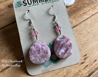 Pink raw tourmaline earrings dangle stone vintage crystal boho hippie tribal jewellery silver handmade gemstone unique jewelry for women