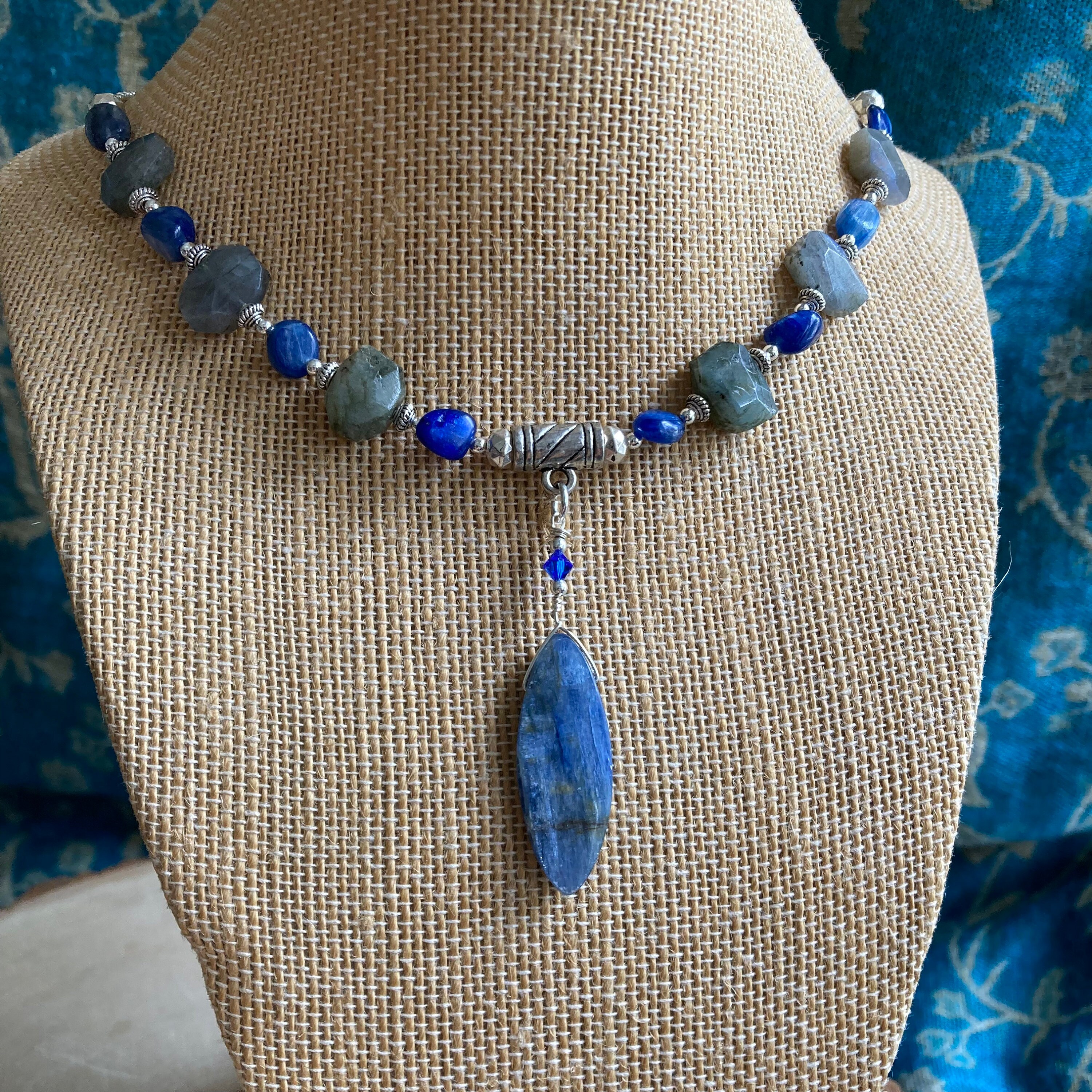 Blue Necklace Kyanite Labradorite Necklace Beaded Natural