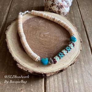 Puka anklet hippie turquoise beaded anklet seed beaded peyote blue Basque American anklet boho tribal silver beach tropical anklet women 9