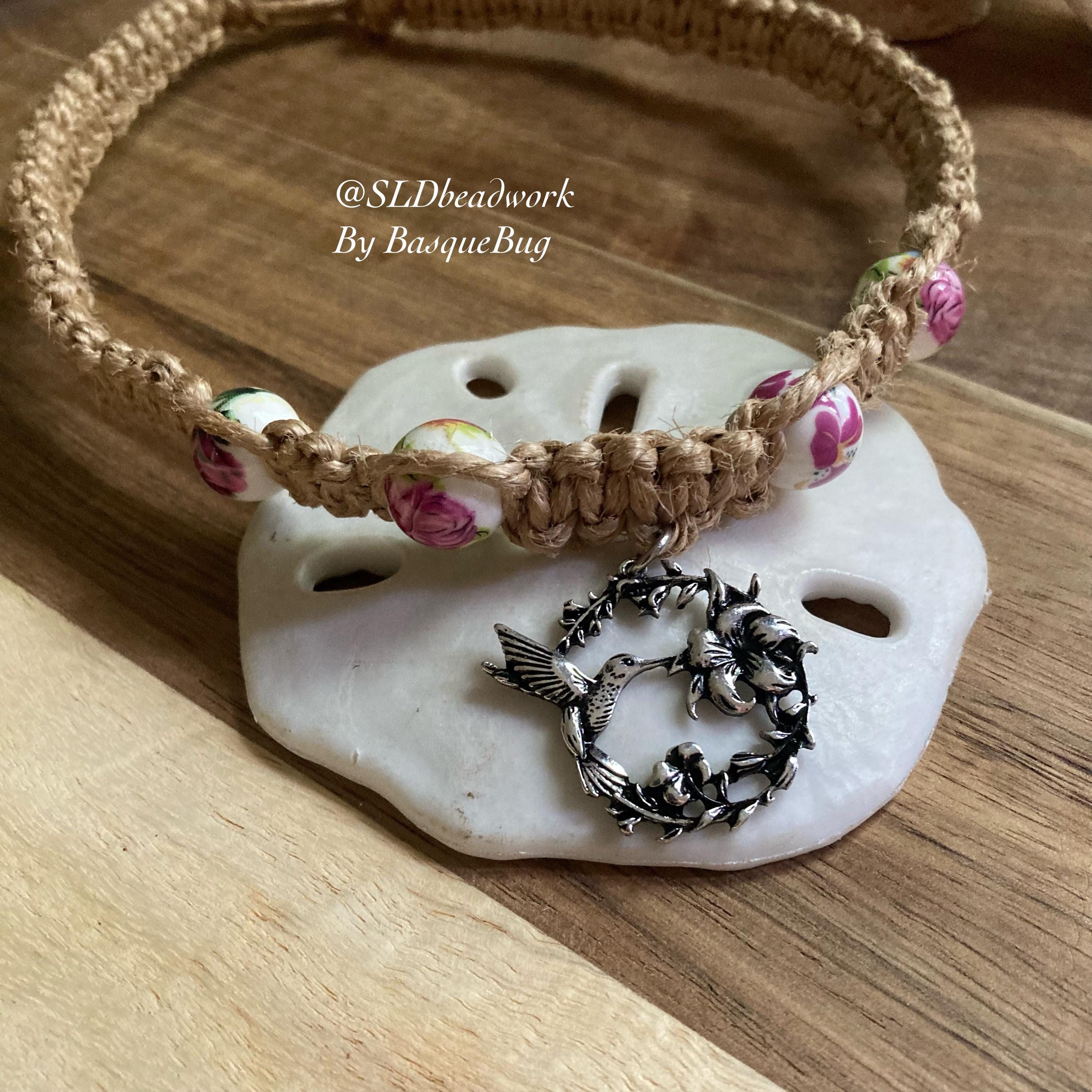 Hummingbird Necklace Hemp Pewter Medal Necklaces Pink Choker Boho