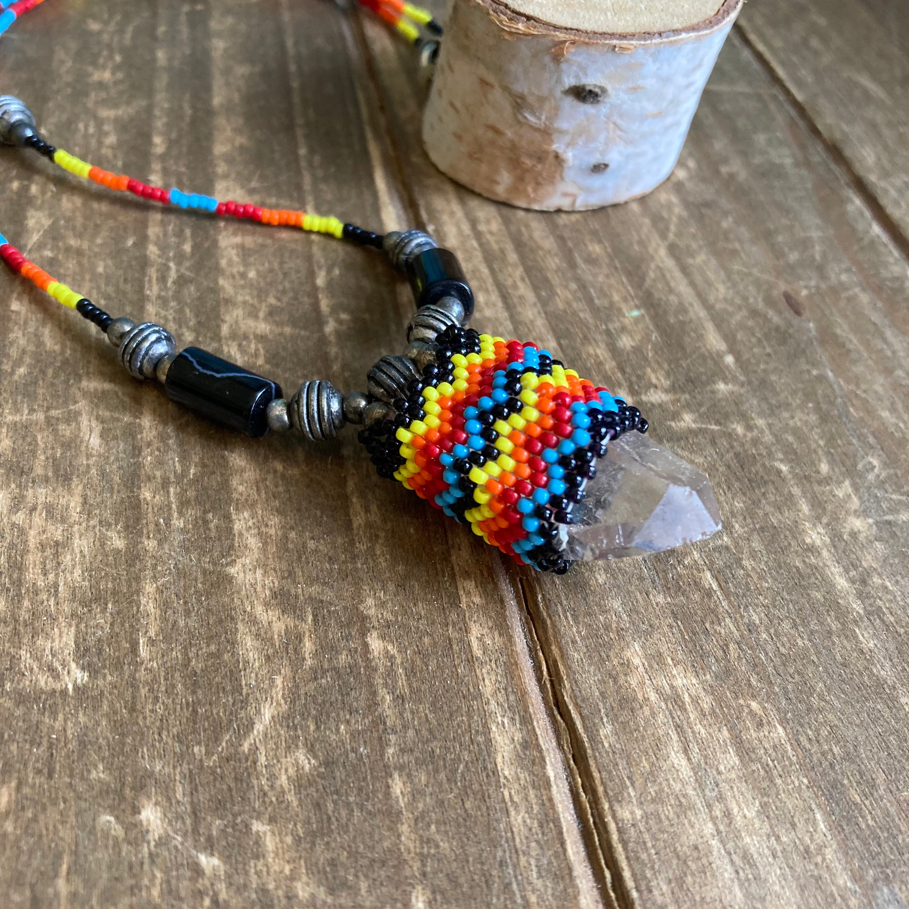 Peyote Quartz Necklace Beaded Crystal Wrap Jewelry Pendant