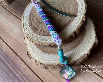 Handmade bookmark page saver Campitos turquoise boho bookmark beaded peyote Basque American abalone read book gift beaded jewelry for women