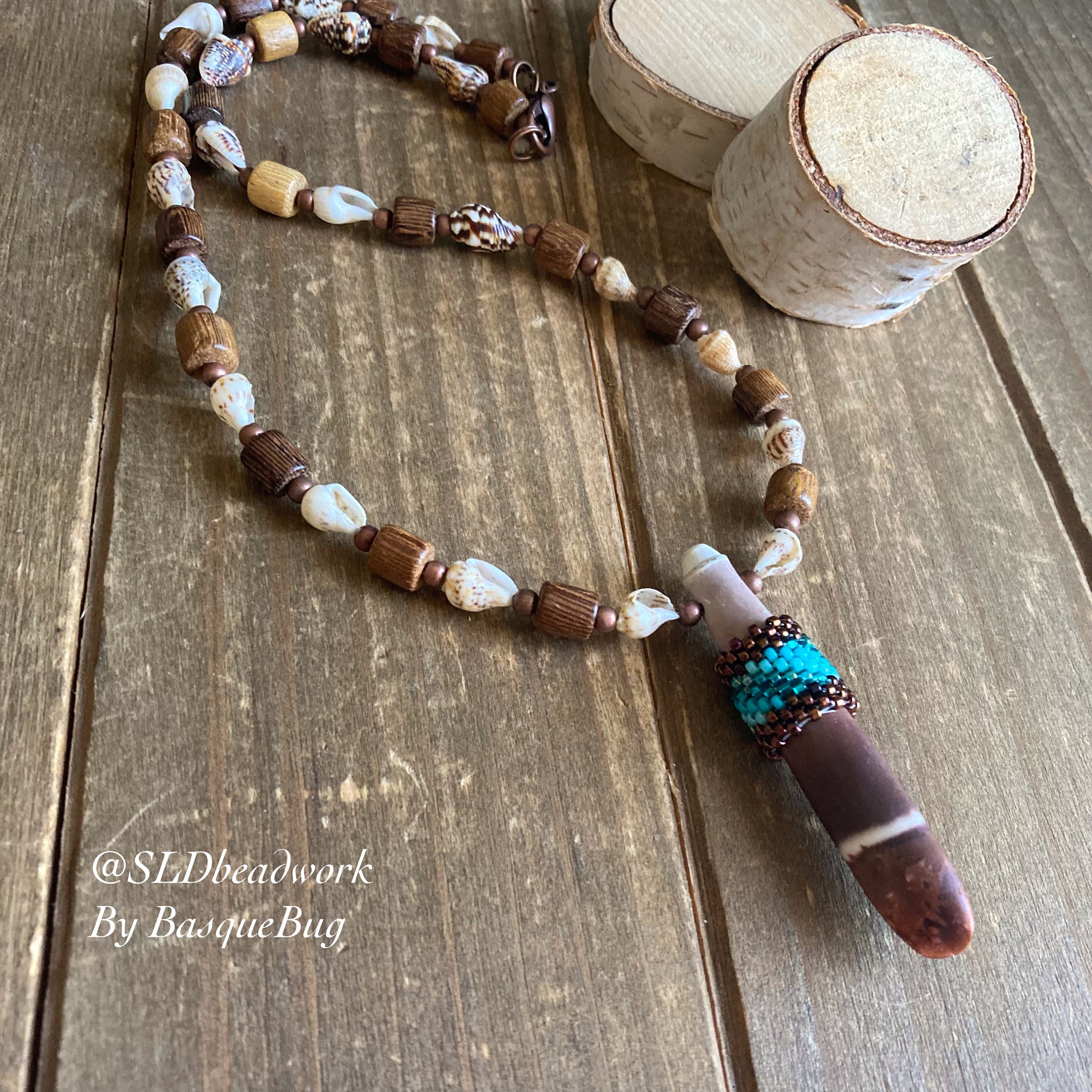 Shell Necklace Native Beaded Necklace Blue Peyote Handmade Beach ...