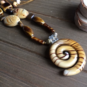 Lamp work glass necklace brown swirl pendant necklace gemstone handmade necklace beaded boho necklace gift mom unique jewelry for women 26