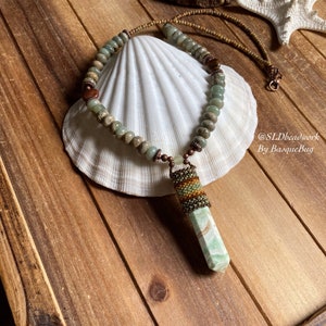 Jasper wrap necklace beaded peyote tribal stone agate necklace boho brown raw necklace tribal copper hippie southwestern jewelry women men