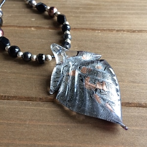 Lamp work necklace glass leaf foil necklace pendant black agate cathedral crystal handmade glass bead boho gift mom unique jewelry women 22