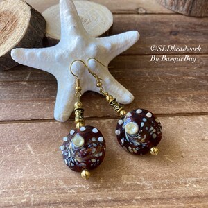 Summer earrings brown gold earrings handmade lamp work earrings festival artisan glass jewelry dangle boho earrings unique jewelry for women