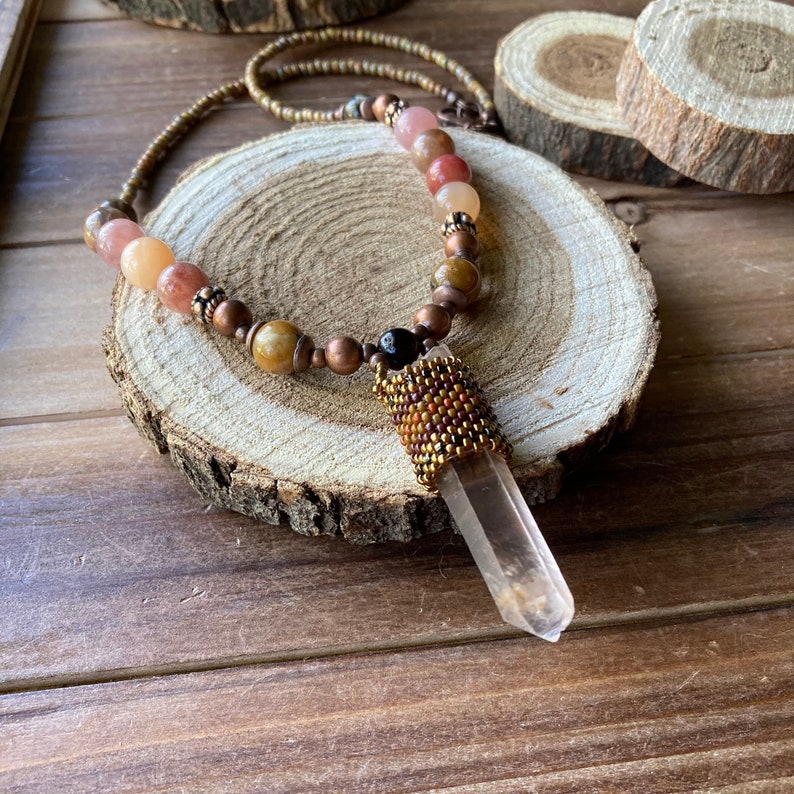 Tangerine Crystal Necklace Wrap Southwestern Beaded Peyote Etsy