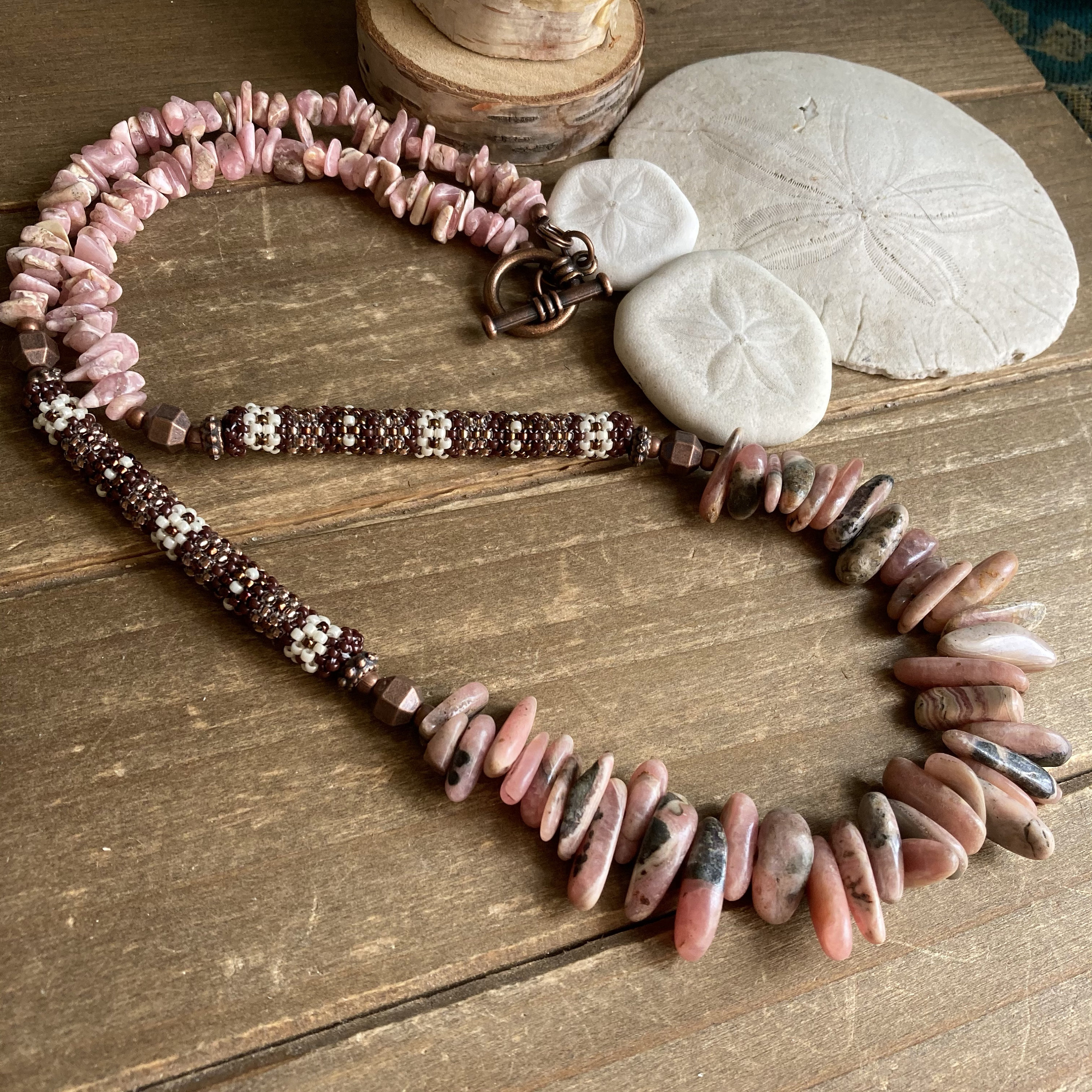 Tribal Necklace Rhodonite Natural Stone Necklace Gemstone Pink