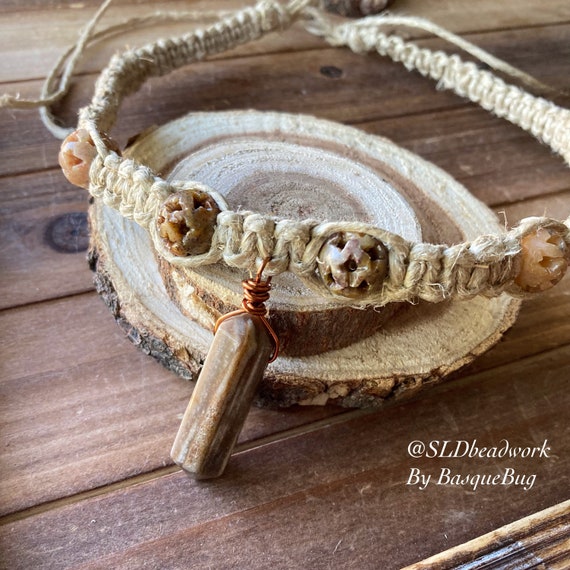 Hemp Necklace Petrified Wood Brown Stone Necklace Choker Boho Tribal Handmade Festival Hemp Necklace Gift for Men Hippie Jewelry for Women Etsy Canada