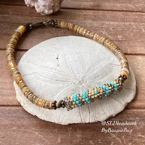 Puka anklet hippie bronze beaded native anklet peyote turquoise handmade anklet boho tribal beach hippie tropical bronze jewelry for women