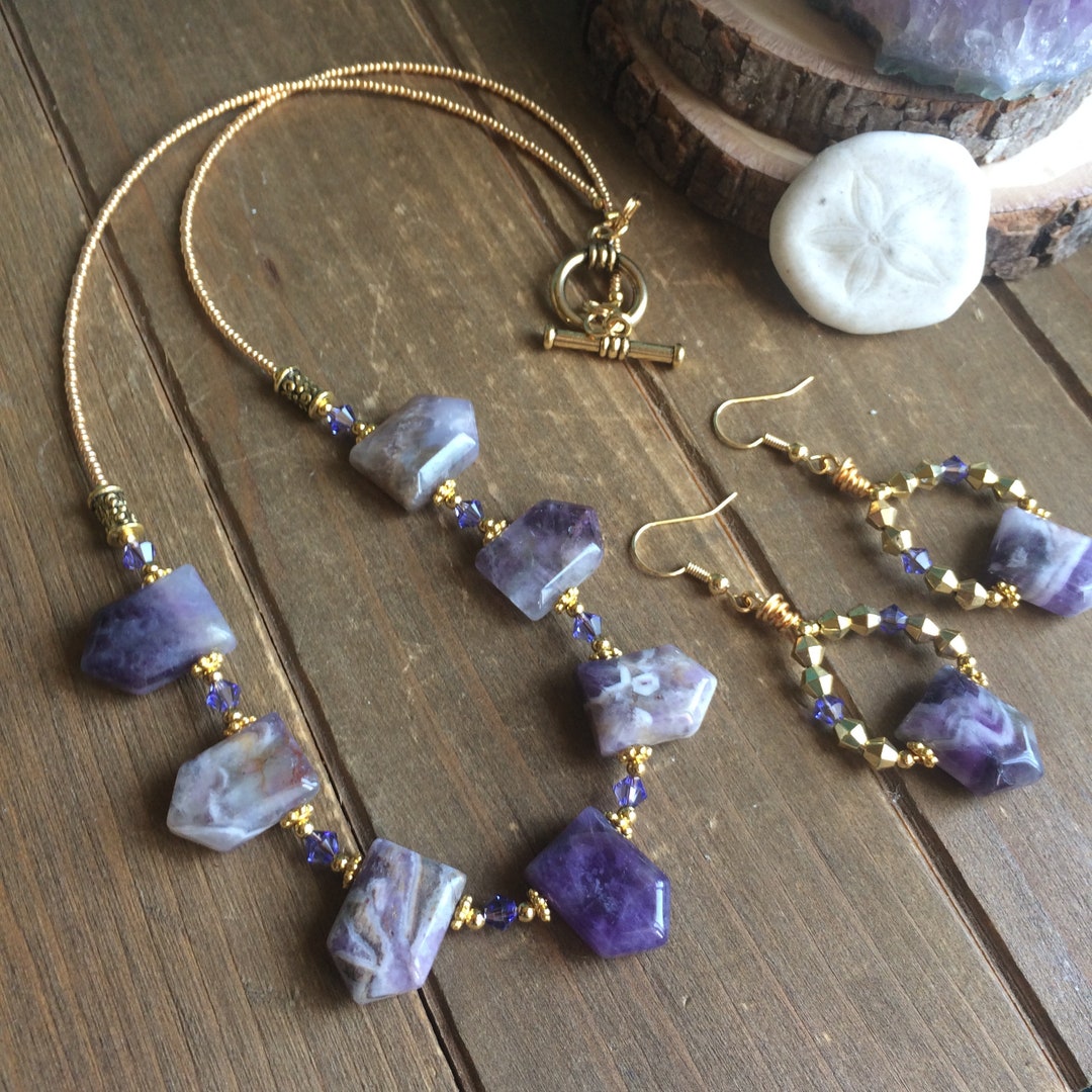 Amethyst Necklace Set Crystal Pendant Set Teardrop Purple - Etsy