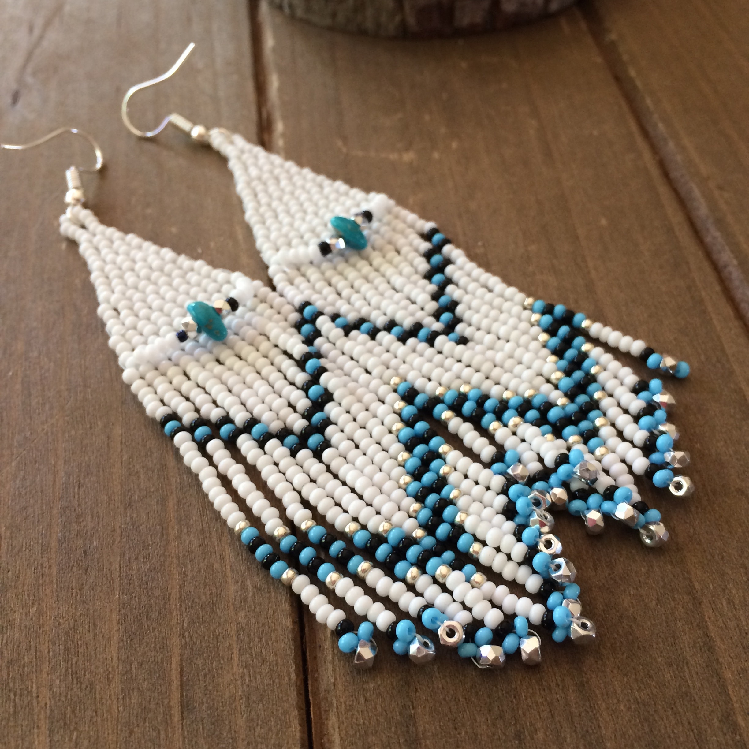 Tribal earrings boho brick stitch dangle earrings Native | Etsy