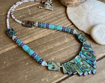 Abalone halskette handgemachte einheimische boho halskette puka muschel silber surf tropische boho halskette perlen regenbogen einzigartiger schmuck für frauen