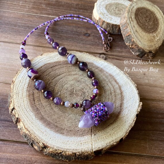 Double Wrap Beaded Necklace-Purple Double Wrap Beaded Necklace-Purple