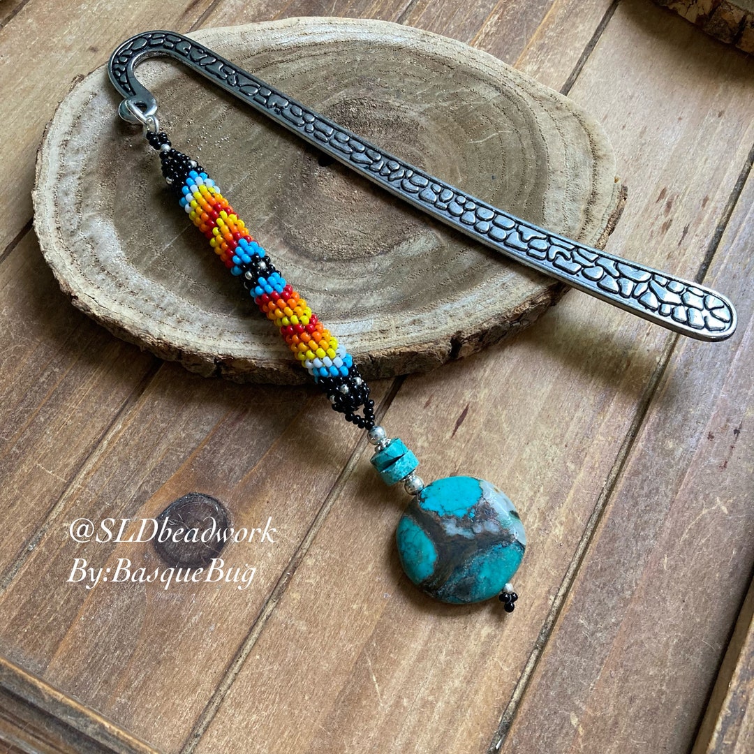 Handmade Bookmark Stone Hubei Turquoise Boho Bookmark Seed Beaded ...