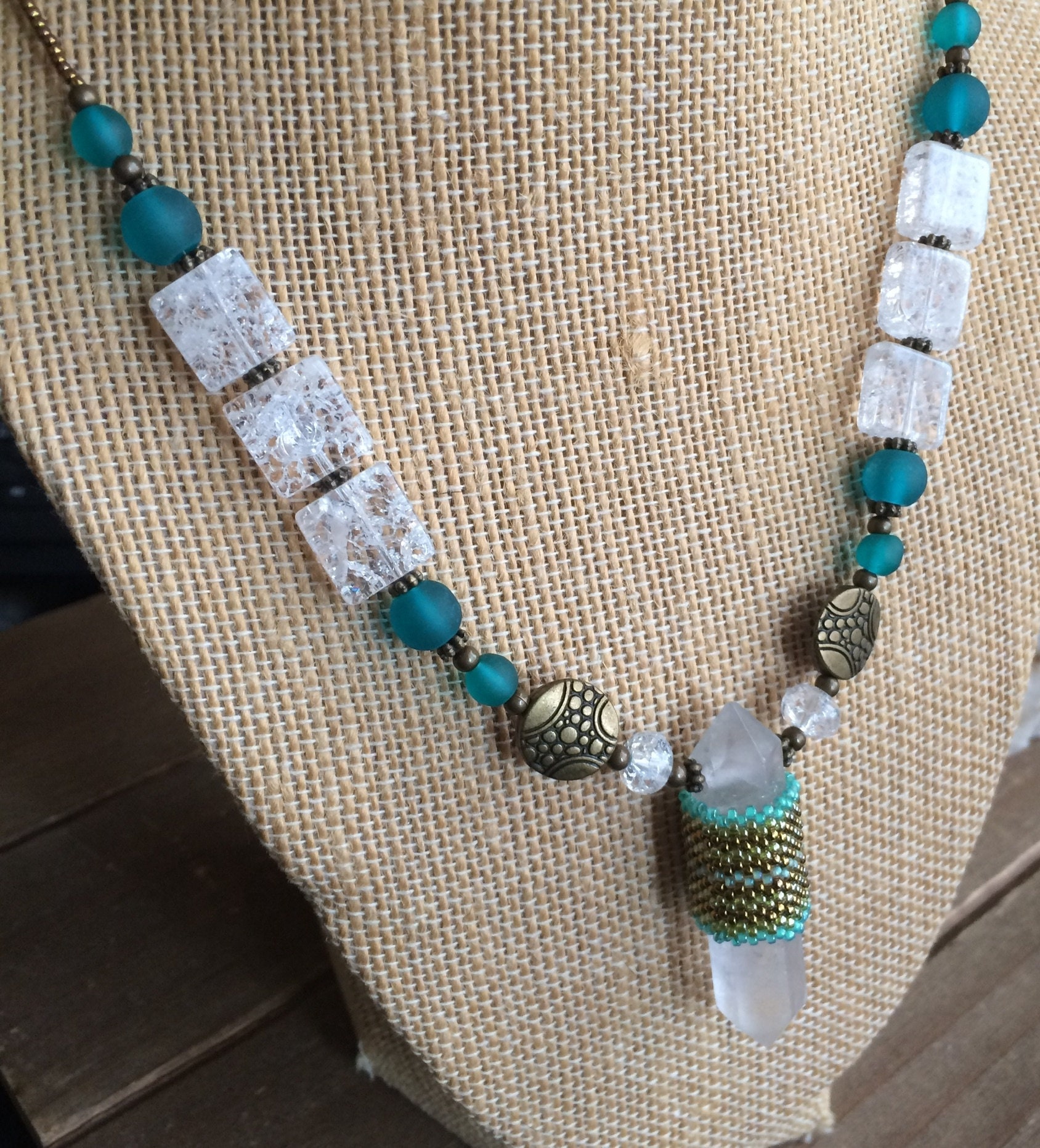 Crystal Necklace Beaded Peyote Necklace Bronze Boho Hippie | Etsy