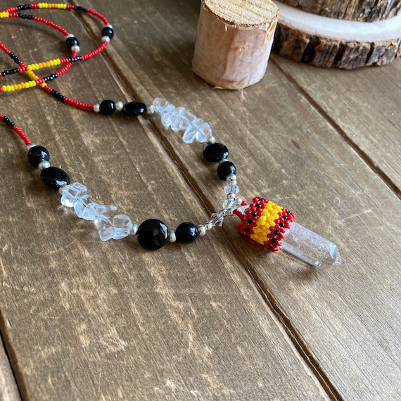 Crystal Necklace Beaded Peyote Necklace Double Terminated Black