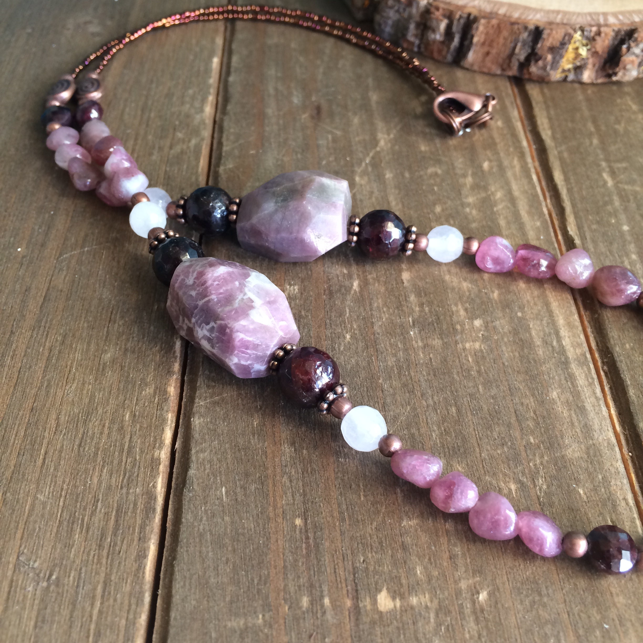 Collier En Argent 925 Avec Tourmaline Rose Et Grenat - Fait Main, Neuf Avec étiquettes