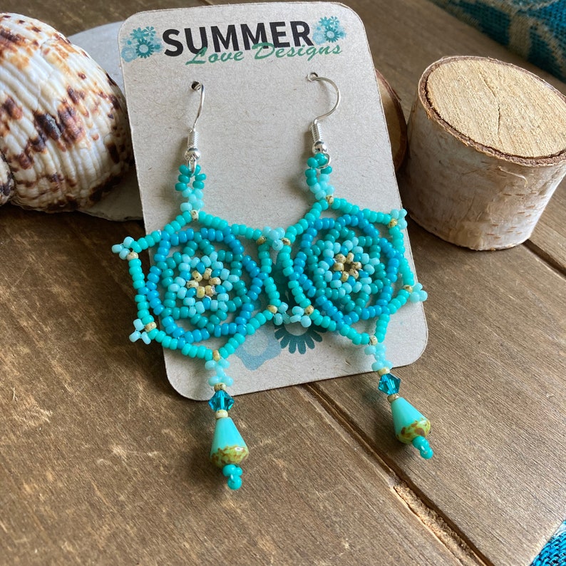 Tropical Earrings Sea Ocean Blue Earrings Handmade Beaded Etsy