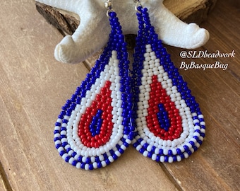 USA flag earrings red white blue earrings American brick stitch jewelry hippie Fourth of July southwestern beaded gift earrings for women