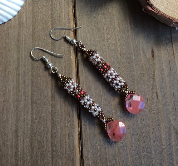 Boho Earrings,Handmade Earrings,Hippie earrings,Small earrings Cherry Quartz earrings