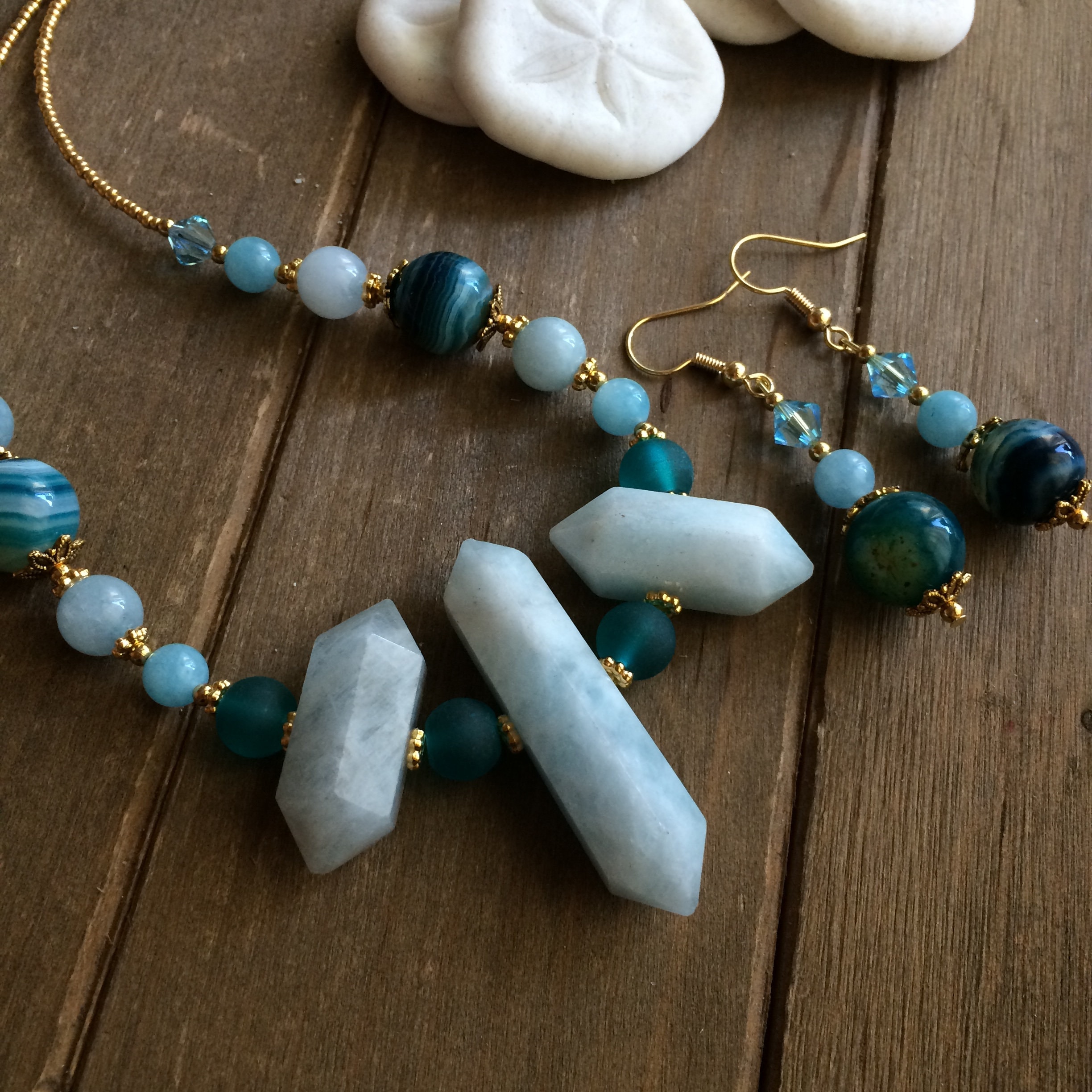 Aquamarine necklace set boho earrings set blue jade necklace | Etsy