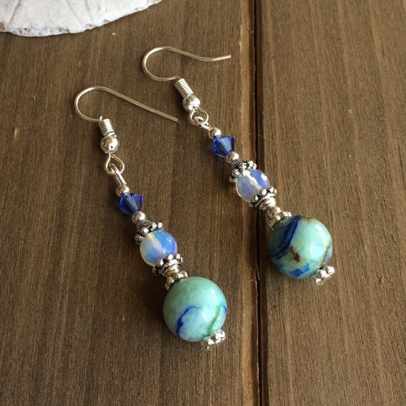 Phoenix stone earrings blue natural stone earrings boho dangle | Etsy