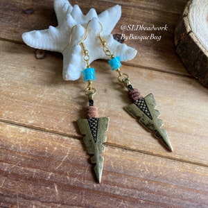 Türkis Ohrringe Pfeilspitze Nevada #8 Türkis Ohrringe boho tribal Ohrringe südwestern Ohrhänger gold unikat goldschmuck