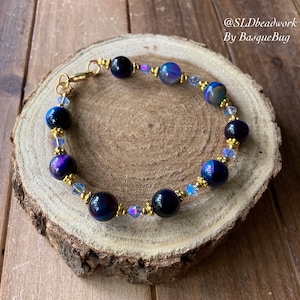 Stone bracelet Rainbow tiger eye bracelet handmade bracelet boho Swarovski crystal bracelet gold mom gift unique hippie jewelry for women