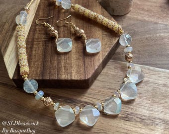 Ethiopian opal necklace set earrings semi precious stones peyote beaded beads briolette pendants moonstone gold sets grade AAA jewelry women