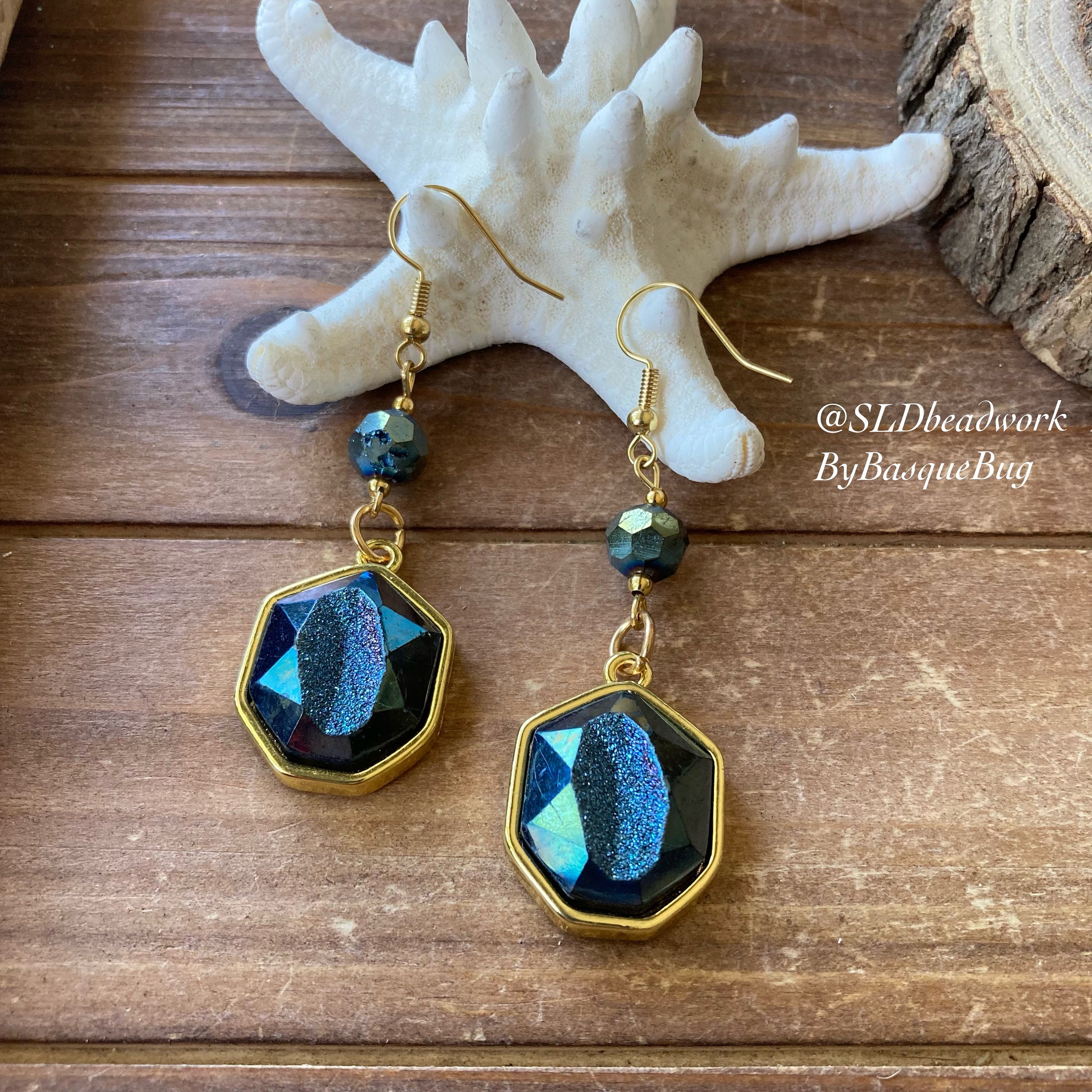 アクセサリー STRONG IRIS EARRINGS ours Druzy Earrings Blue Boho Natural Stone Earrings Handmade Crystal