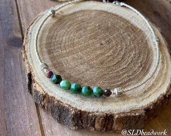 Tribal anklet ruby in zosite boho anklet Green minimal anklet gift handmade surfer girl silver beach gift unique jewelry anklet for women 10