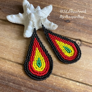 Rasta earrings boho brick stitch dangle earrings Native African tribal earrings Black red green yellow beaded Jamaican jewelry for women