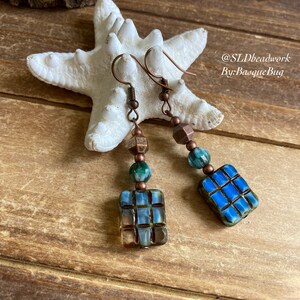 Window earrings blue Picasso handmade beaded earrings dangle boho earrings Czech cathedral glass earrings festival hippie jewelry for women