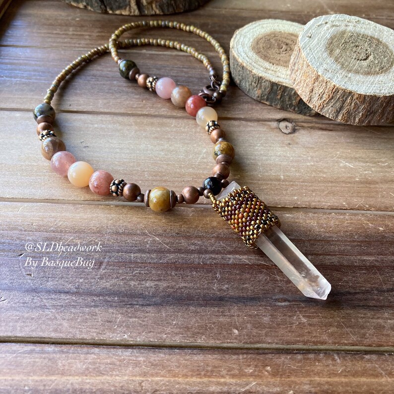 Tangerine Crystal Necklace Wrap Southwestern Beaded Peyote Etsy