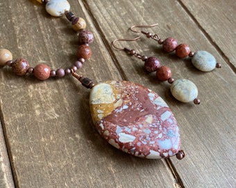Fall Jewelry set necklace earrings set Jasper Jade set boho goldstone set tribal handmade copper set gift stone unique jewelry for women 20