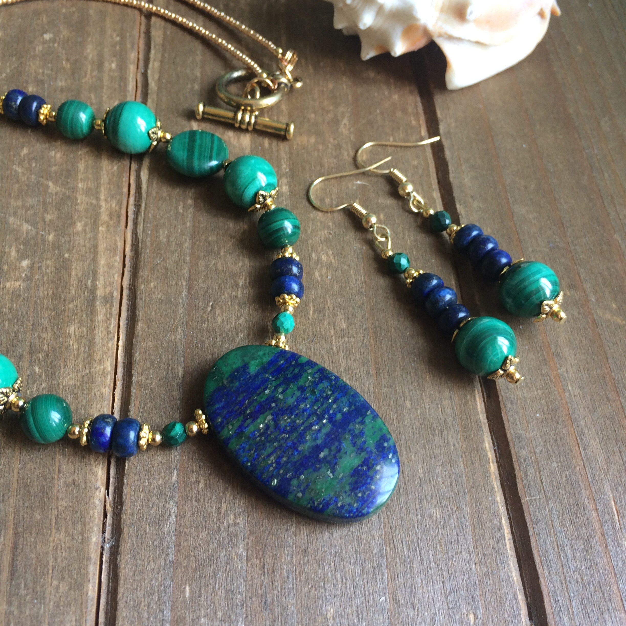 Lapis necklace set jewelry set earrings set azurite malachite | Etsy