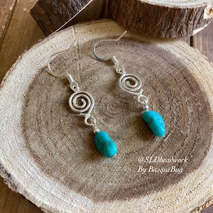 Turquoise earrings boho gemstone sleeping beauty swirl art earrings dangle blue earrings sterling silver jewelry southwestern earrings women