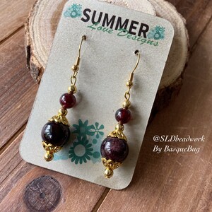 Garnet earrings gemstone birthstone red earrings dangle gold earrings boho handmade delicate gold earrings unique jewelry earrings for women