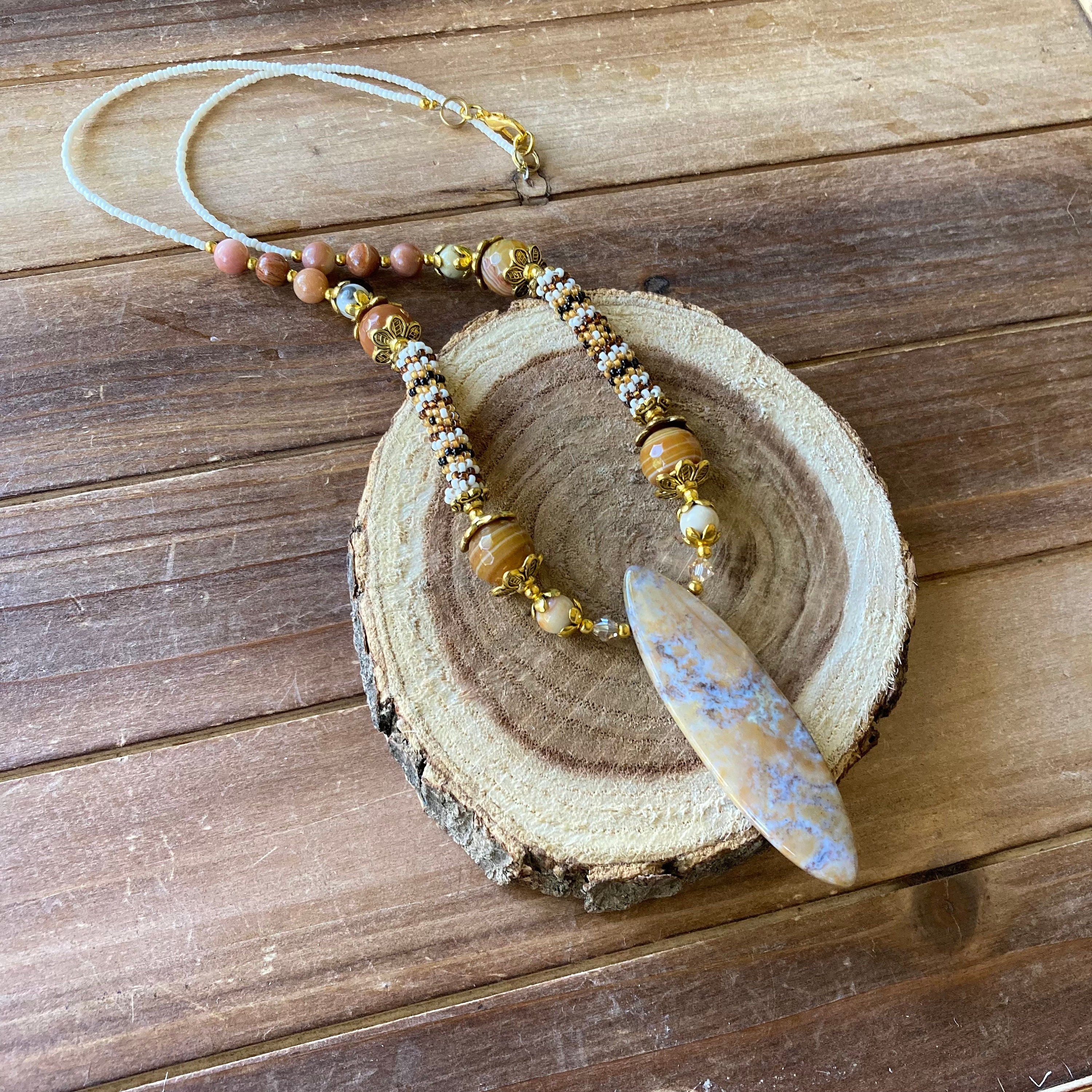 Tribal Necklace Jasper Pendant Necklace Southwestern Beaded