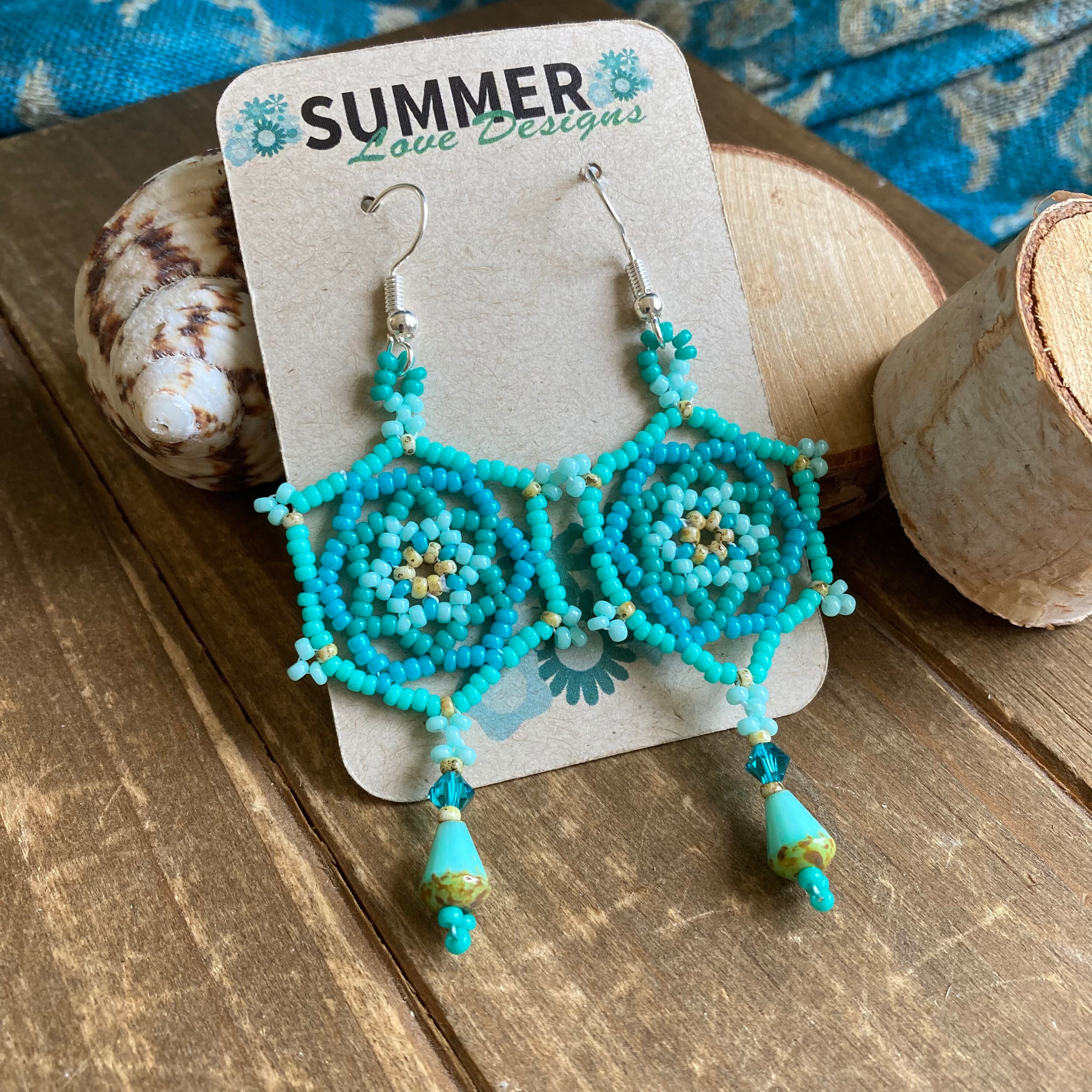 Tropical earrings sea ocean blue earrings handmade beaded Etsy