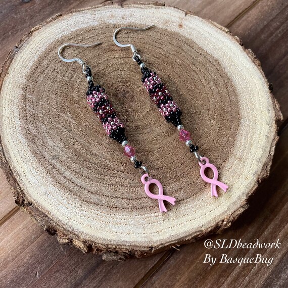 Breast Cancer Earrings Ribbon Swarovski Crystal Earrings Dangle
