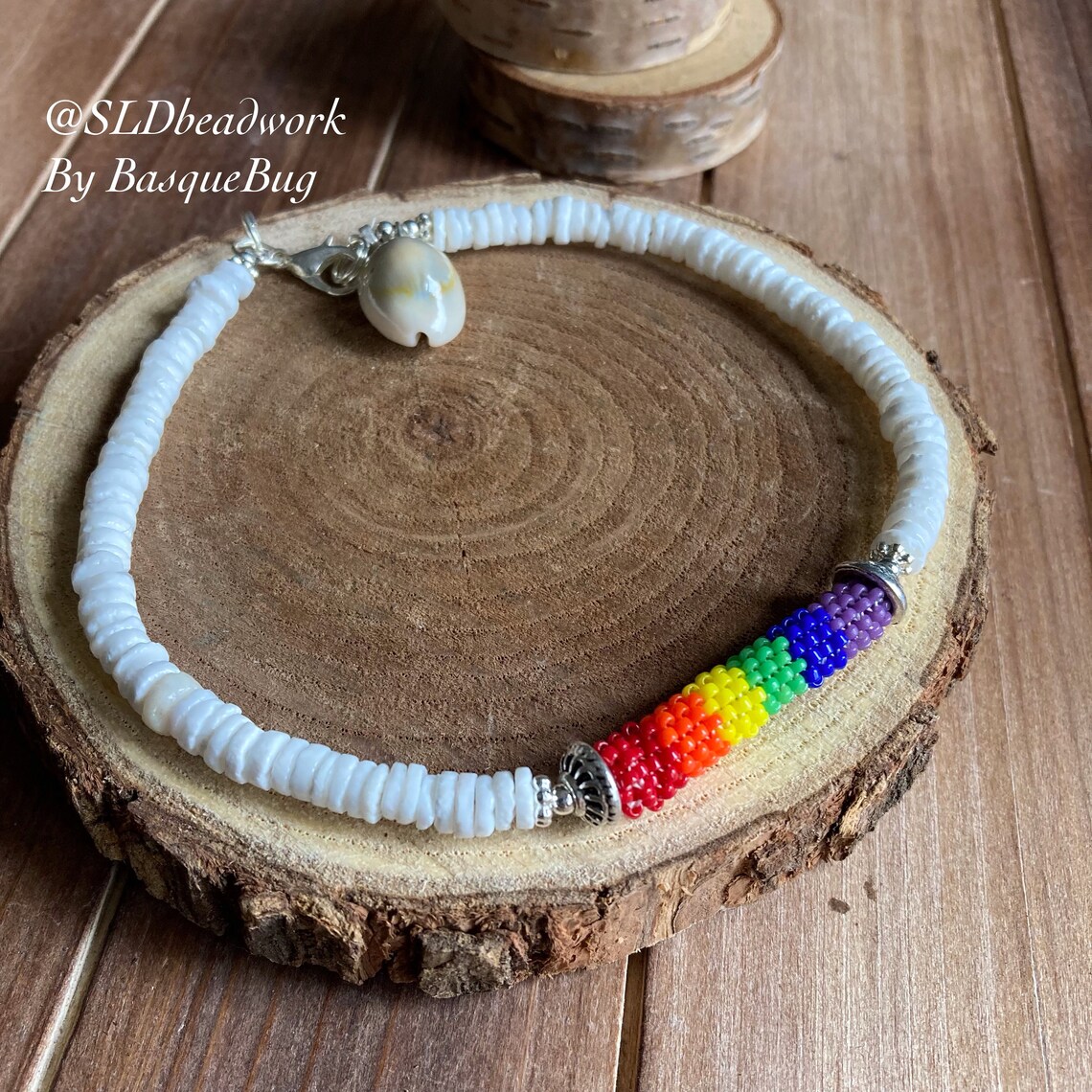 Puka Shell Anklet Hawaiian Anklet Rainbow Peyote Beaded Anklet Etsy