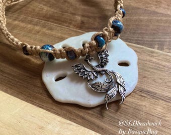 Phoenix rising necklace hemp bird medal flying firebird peacock dragon Celtic viking choker nostalgia pewter mythical animal tie jewelry uni
