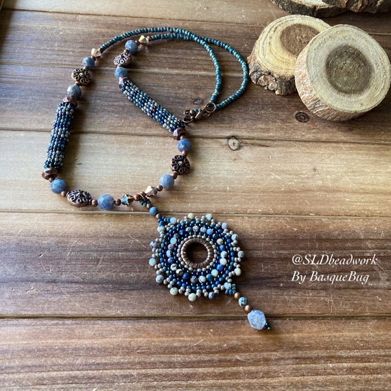 Black Opal Necklace Sapphire Circle Seed Beaded Brick Basque American Handmade Necklace Copper Hippie Necklace Gift Unique Jewelry for Women Etsy
