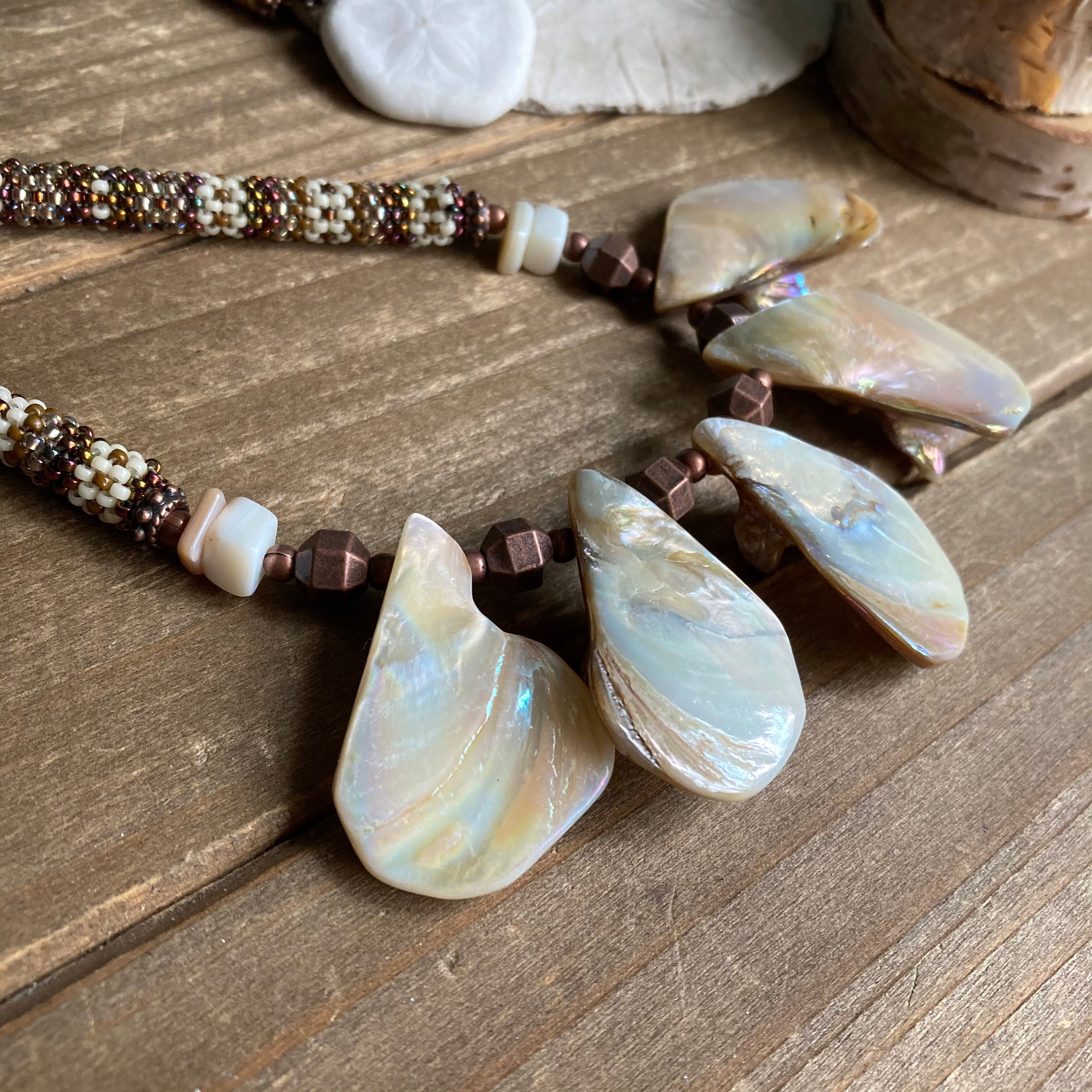 Shell Necklace Beaded Handmade Necklace Puka Shell Copper - Etsy