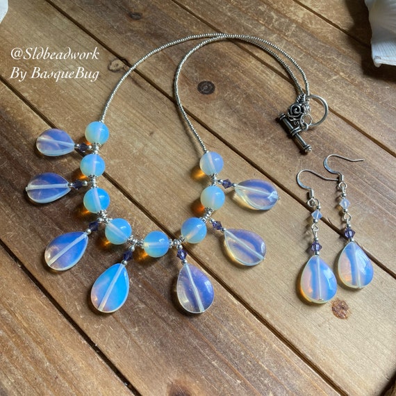 Opalite Necklace Set Earrings Opal Rainbow Handmade Stone Boho Necklace Set Silver Stone Chakra Necklace Unique Jewelry Set for Women 18 Etsy UK